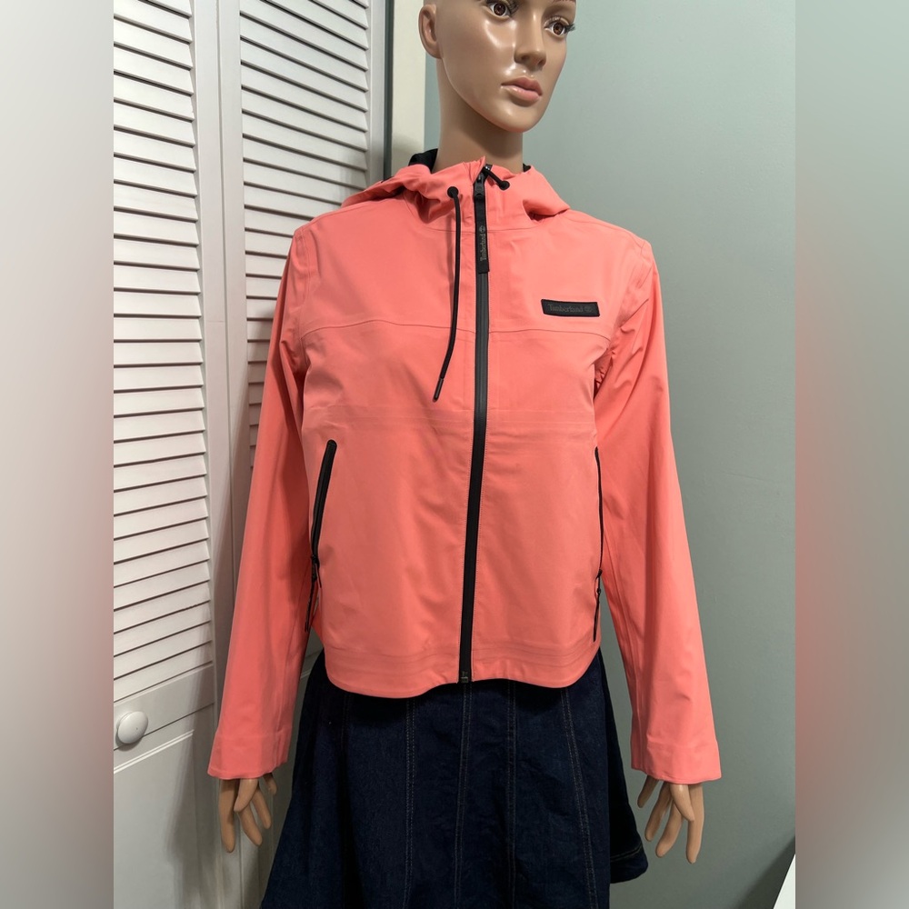 TIMBERLAND Waterproof Hooded Jacket Women's small  Salmon Zipper Front Closure